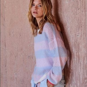 Cashmere/Wool Stripe Balloon Sleeve Sweater